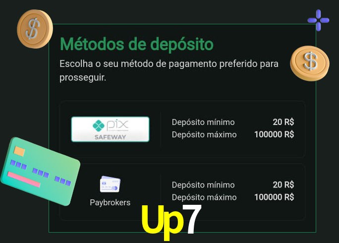O cassino Up7 oferece uma grande variedade de métodos de pagamento